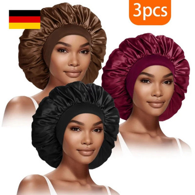 3PCS Satin Silk Bonnet Sleep Cap Women Elastic Night Hat for Curly Straight Hair