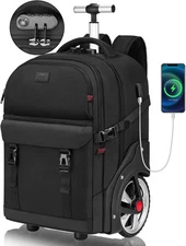 Rolling Backpack for Adults with Wheels, 17 Inch Large Wheeled Backpack with