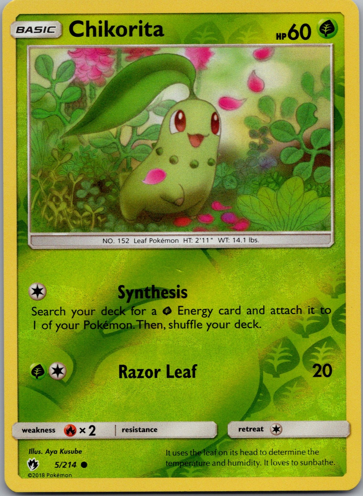 Chikorita (5) Reverse Holo Common SM - Lost Thunder 5/214 NM