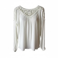 Sundance White Crochet Lace Peasant Blouse Boho Romantic L