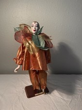Vintage SILVESTRI Harlequin Jester Clown Porcelain Beautiful Doll 16”