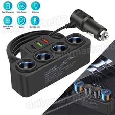 7-in-1 4Way Car Cigarette Lighter Socket Splitter Fast Charger Power Adapter 12V