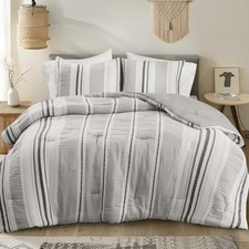 Neutral Farmhouse Bedding Set, 3 Pieces Full/Queen Size Grey Comforter Sets, ...