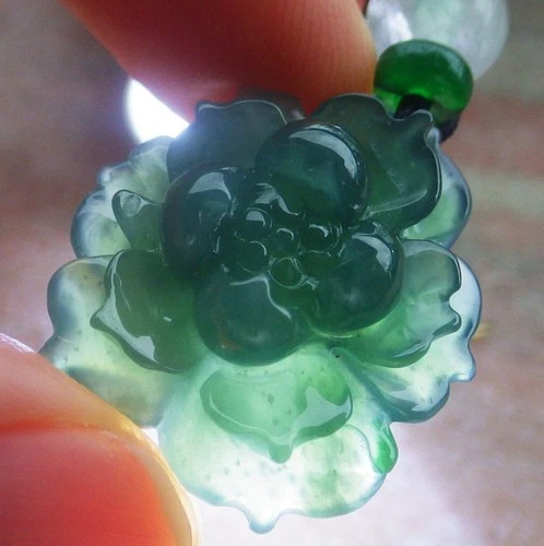 Video Certified Green Natural A Jade jadeite Pendant Rose Lotus Flower 120232 TS