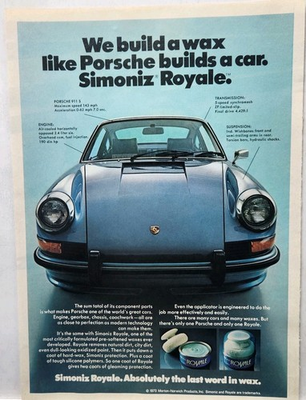 #ad 1973 Porsche 911 S Simoniz Royale Car Polish Original Print Ad Man Cave 70s $12.00