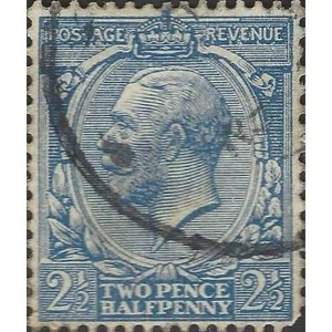 Vintage Great Britain 2½d Blue King George V Postage Revenue Stamps – Used Pair