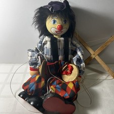 Hand Made Wooden Cymbal Musician Clown Puppet Marionette - Old World Quality