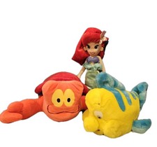 Disney Little Mermaid Ariel Sebastian Flounder Plush Bundle Set Stuffed Animals