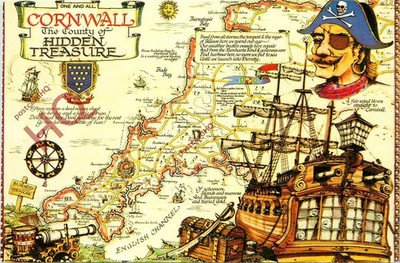 Ansichtskarte>>Cornwall, die Grafschaft der verborgenen Schätze, Karte [Murray King]