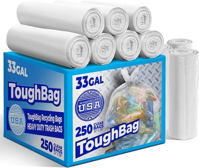 30-33 Gallon Clear Trash Bags Heavy Duty (250 COUNT) - Clear Recycling Garbage