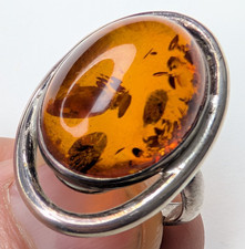 Modernist Baltic Amber Sterling Silver 925 Ring Size 8 1/2 Vintage