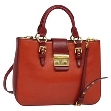 Miu Miu Hand Bag Leather 2way Red Gold Auth bs28494