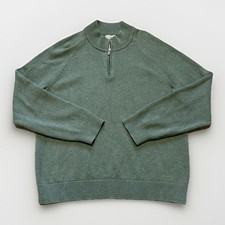 LL Bean Fall Sweater Mens Sz L Green 1/4 Zip Cotton Cashmere Blend Knit Classic