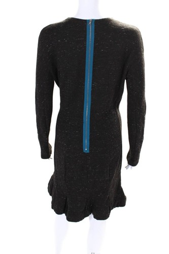 Carven Womens Felt Lined Back Zip Long Sleeve Fit & Flare Dress Brown Size L - Imagen 3 de 7
