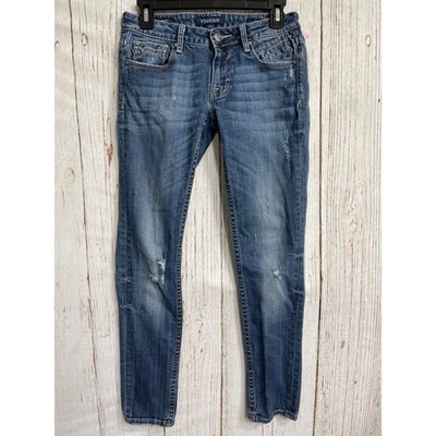 VIGOSS Skinny Ripped Jeans Women Size 25 Dark Blue Denim Low Rise Cotton Blend