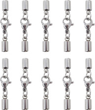 10PCS 3Mm Stainless Steel Leather Cord End Caps with Lobster Clasp Connector for
