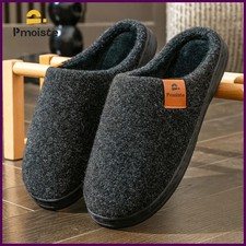 Felt Platform Slippers Men TPR Memory Foam Non-Slip Warm Soft Cushion Shoes