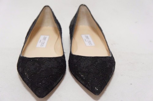 JIMMY CHOO ALINA SCARPE BASSE IN PIZZO NERO PUNTA 37/6,5 $595 - Foto 6 di 12
