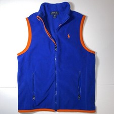 Polo Ralph Lauren Boys Blue W/ Orange By Trim Fleece Full Zip Vest Size L 14-16