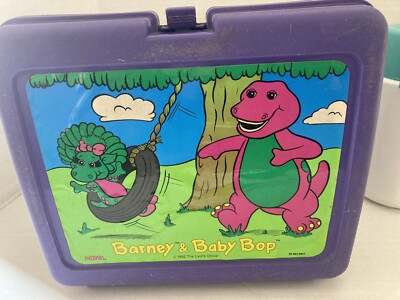 VINTAGE 1992 BARNEY AND BABY BOP PLASTIC LUNCH BOX WITH THERMOS