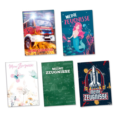 itenga Zeugnismappe A4 wattiert Design Cover für Kinder Jugendliche viele Motive
