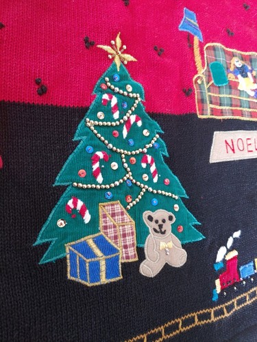 Vintage 3d Christmas Sweater Ugly Mock Turtleneck Pullover Gift Tree Train M - Picture 3 of 12