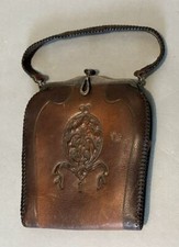 Vintage Antique Floral Decorated Tooled Leather Arts  Crafts Style Purse