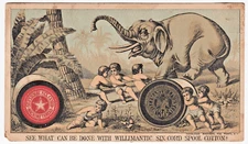 Willimantic Linen Co.~Cherubs Roll Thread & Jumbo Trumpets !~Antique Trade Card