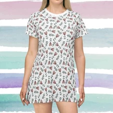 Casual Women's Summer T-Shirt Dress -Tulips