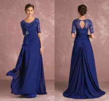 Navy Blue Mother of the Bride Dresses V Neck Vintage Lace Floor Length Evening
