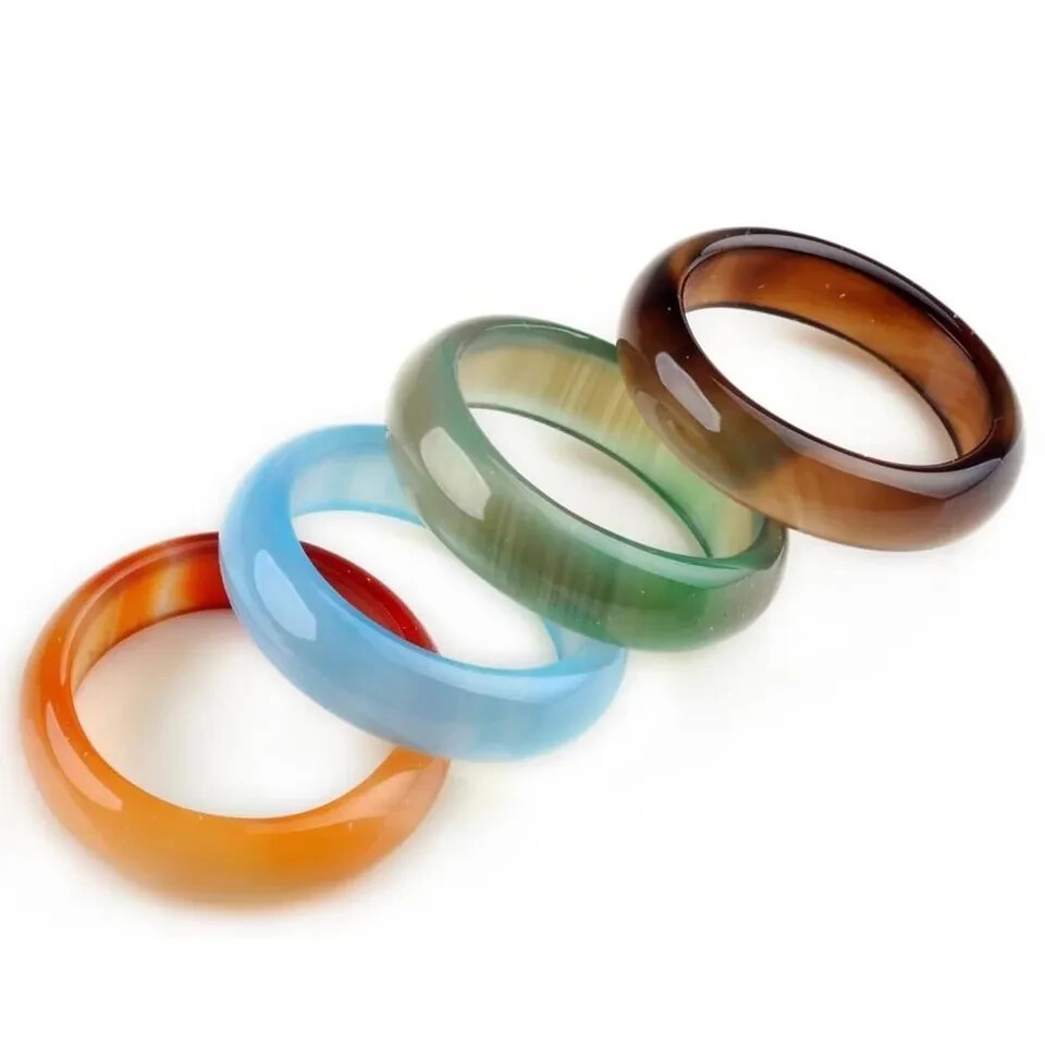 30pcs Wholesale Lots Colorful Mix Natural Agate Band Gemstone Jade Rings  Jewelry