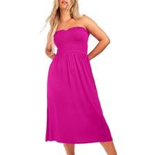 Women's Strapless Sheering Boob tube Midi Dress - Elasticated Summer Plus Size