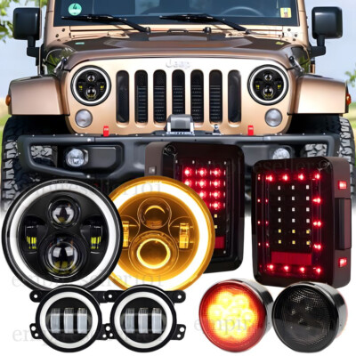 8pc For Jeep JK 07-18 LED Tail Light 7'' Headlight Turn Signal Fog Lamp Combo Set