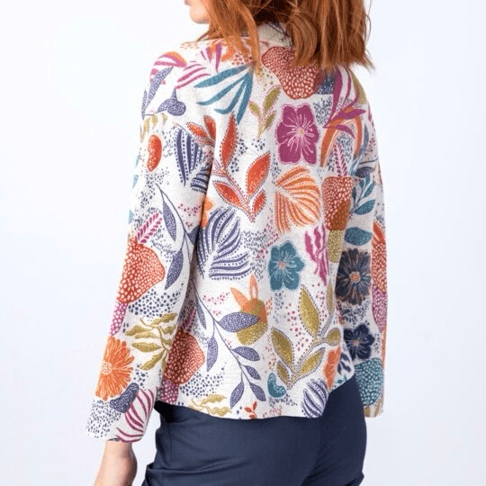 Pull Femme IVKO En Coton Bio – Motif Floral Marron/beige/gris – Maille Fine – Manches Longues