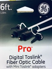 Digital toslink fiber optic cable 6 FEET with mini TOSLINK adapters - GE