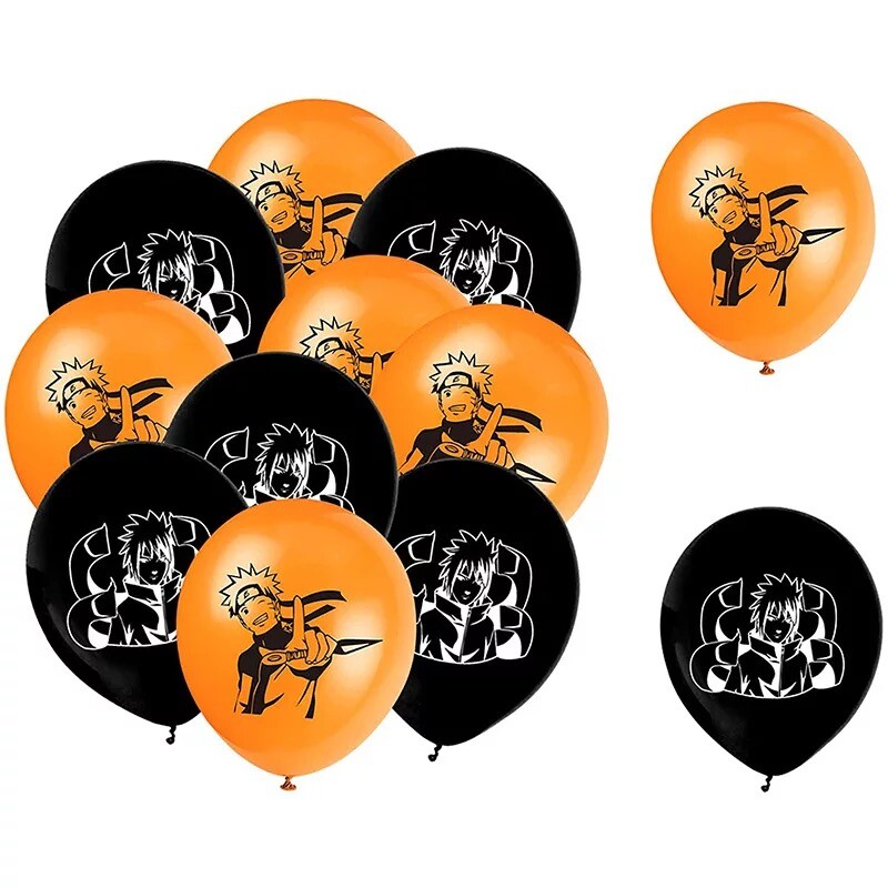 Naruto Geburtstagsdeko-Set – Mit Luftballons, Banner, Kuchendeckeln & Girlande, Orange/schwarz/weiß, Für Mottoparty