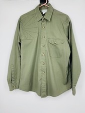 Wingshooters Ltd Long Sleeve Green Button Up 100% Cotton Shirt LARGE USA Made