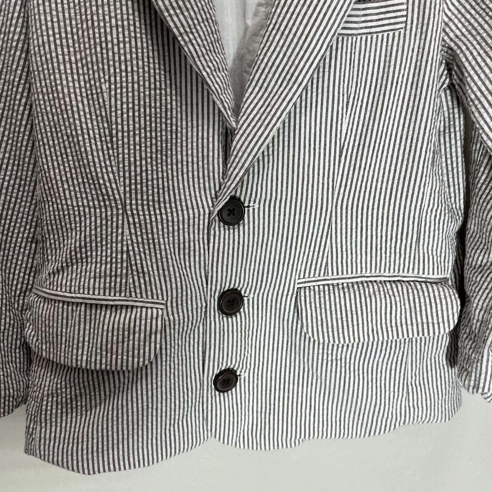 Chaqueta Blazer Gymboree Jóvenes Niños Forrada Seersucker Taupe y Blanco XS Foto 4 de 4