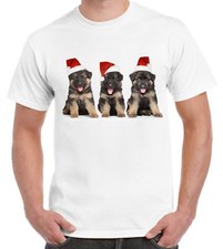 T-Shirt Pour Homme Avec Trois Chiots Berger Allemand Et Chapeaux De No�l