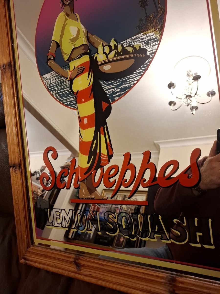 Vintage Large Pub Bar Advertising Schweppes Lemon Squash Mirror