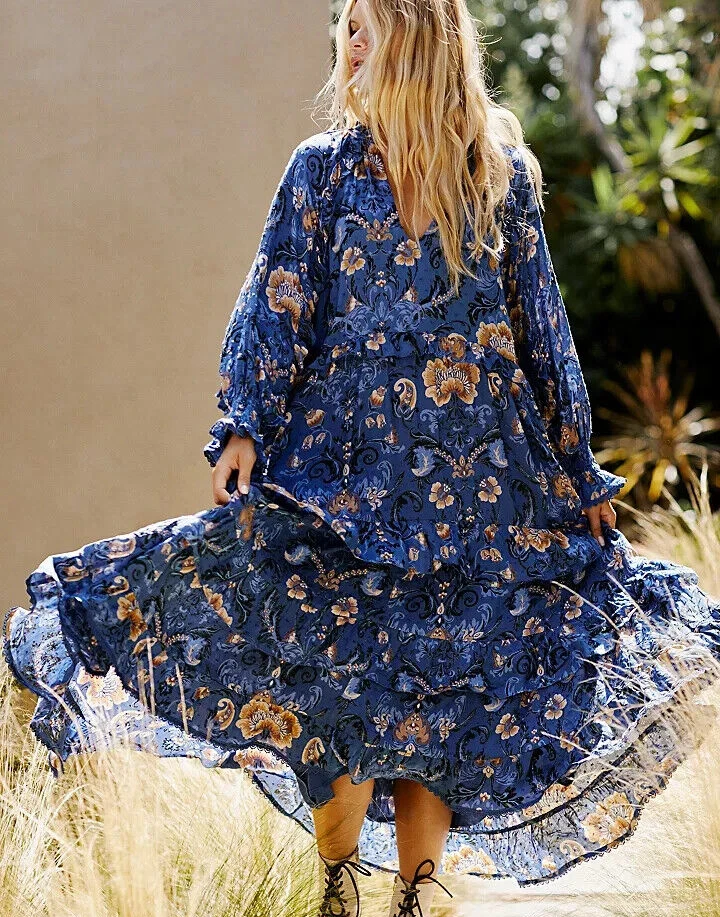 Spell & the Gypsy Free People NWT Size Small Blue Aurora Boho Midi/ Maxi  Dress