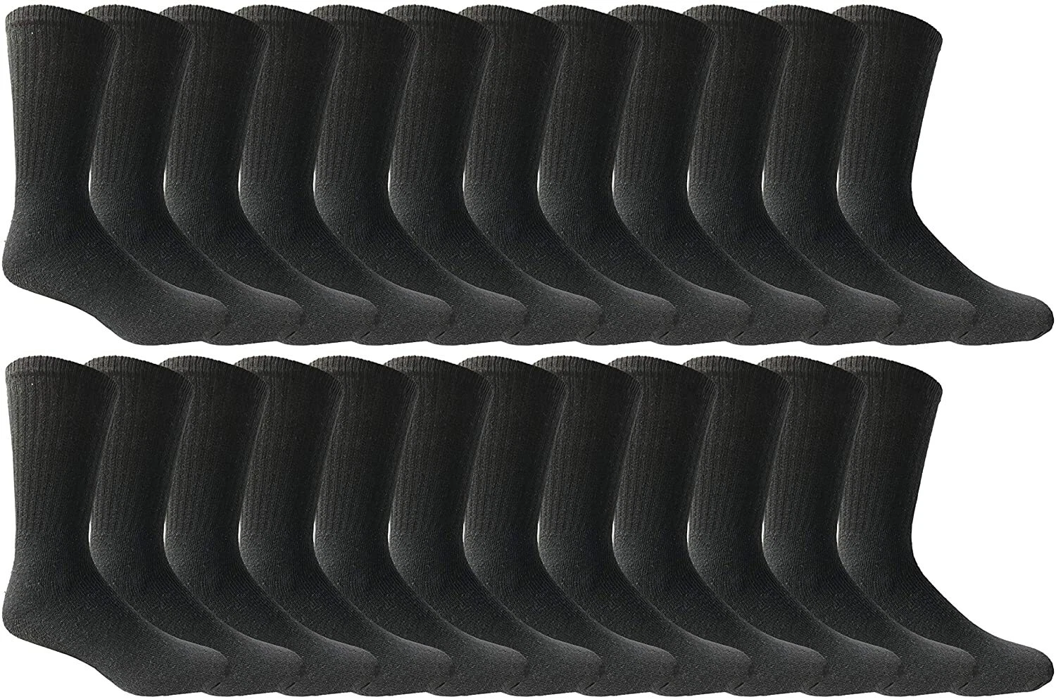 24 Pack Mens Wholesale Bulk Cotton Socks,Athletic Sport Socks Size 10-13 (Black)