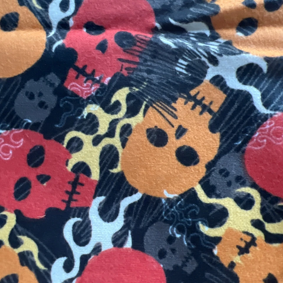 Skull Flannel Print Fabric 7/8 Yards Flames Black Orange White Yellow Fire Bones - Image 2 of 4