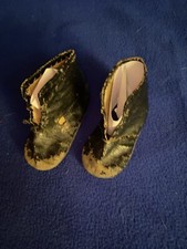 Vntg. Antique Black Leather Baby Shoes Lace Up