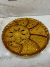 Indiana Glass Vtg Amber Round Devil Egg Divided Appetizer Serving Platter #28