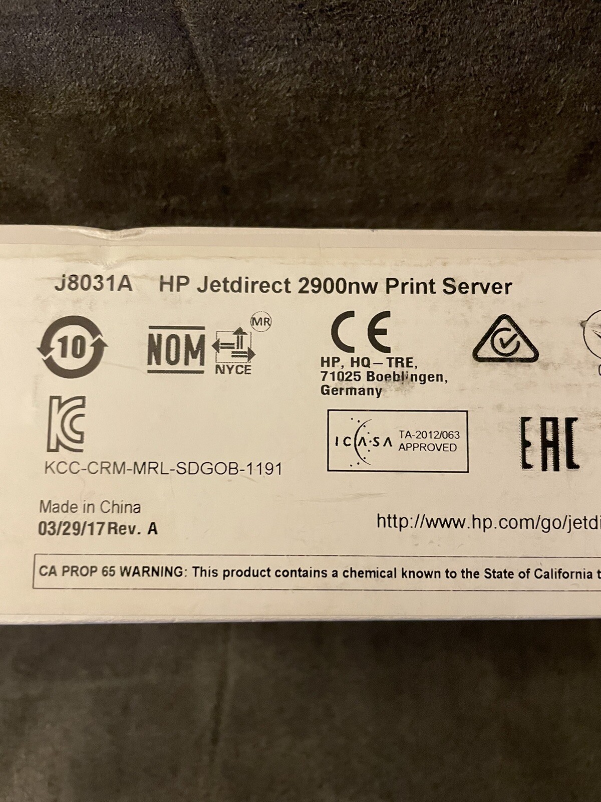 HP JetDirect 2900nw Print Server 