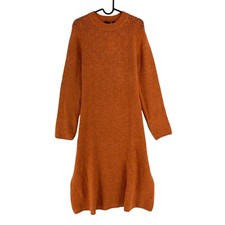 Mango MNG Women Orange Crew Neck Long Sleeves A Line Dress Size XL