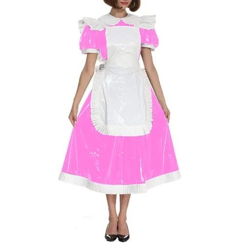 Sissy French Maid Cosplay Costumes Women Peter Pan Collar Shiny PVC Outfits 7XL - Picture 14 of 18