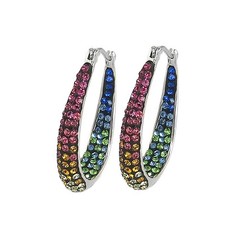 Women's 18Kt White Gold Austrian Crystal Inside Outside Hoop Earrings
