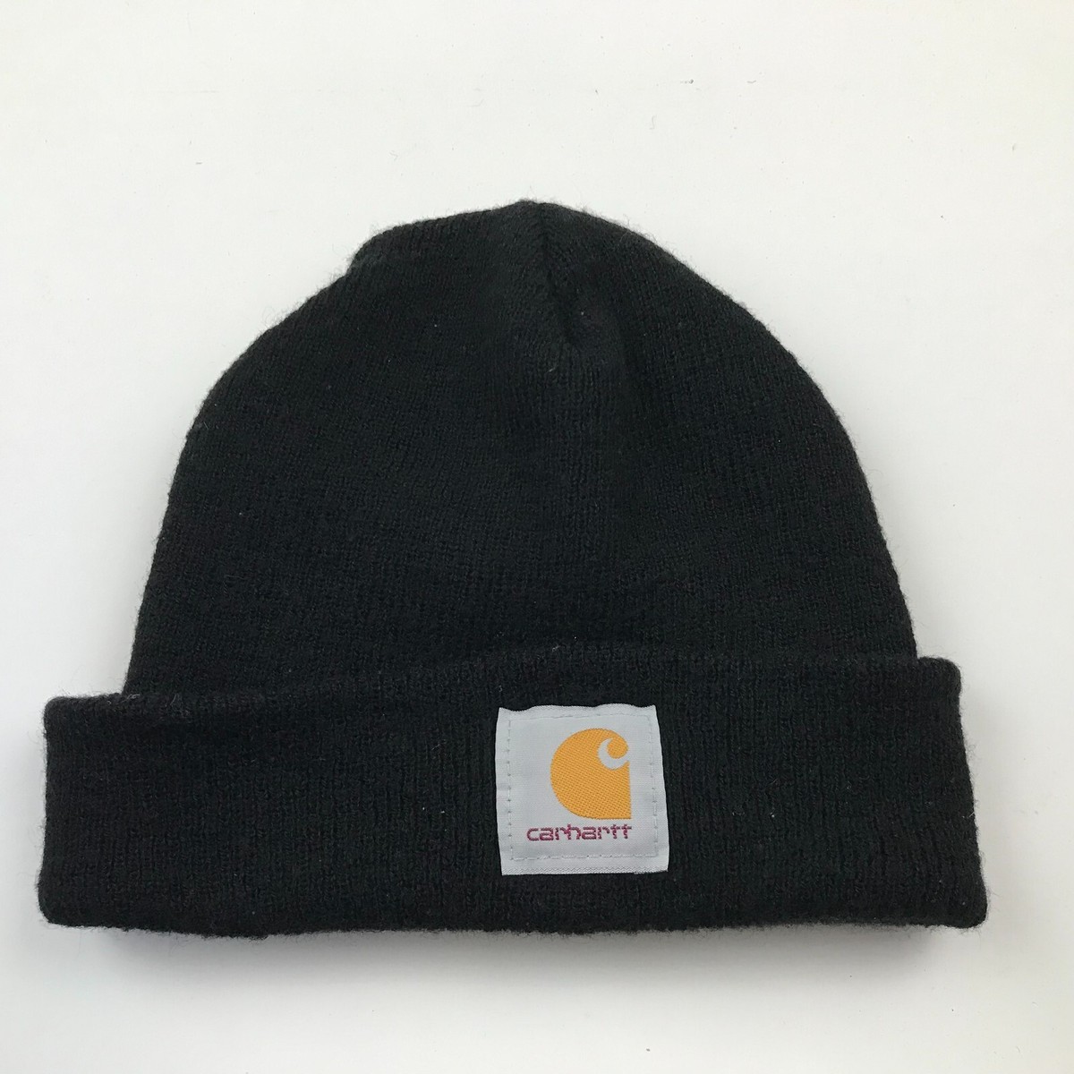 Carhartt Beanie Hat Cap Black Knit Embroidered Adult Cuffed